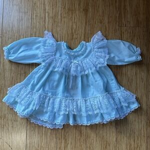 Vintage Baby Girl Alexis Ruffle Lace Fancy Party Dress Size 6-12 Months Blue